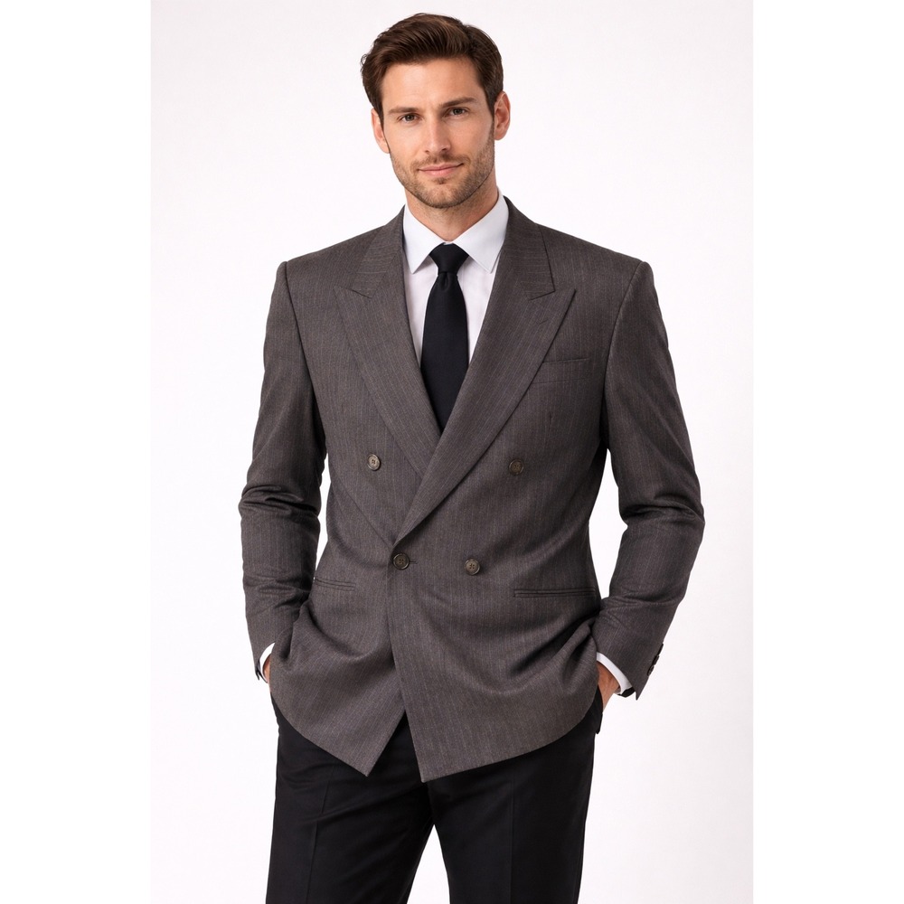 Jones New York‎ Mens 40R Double Breasted Pinstripe Wool Blazer Reda Italy Grey